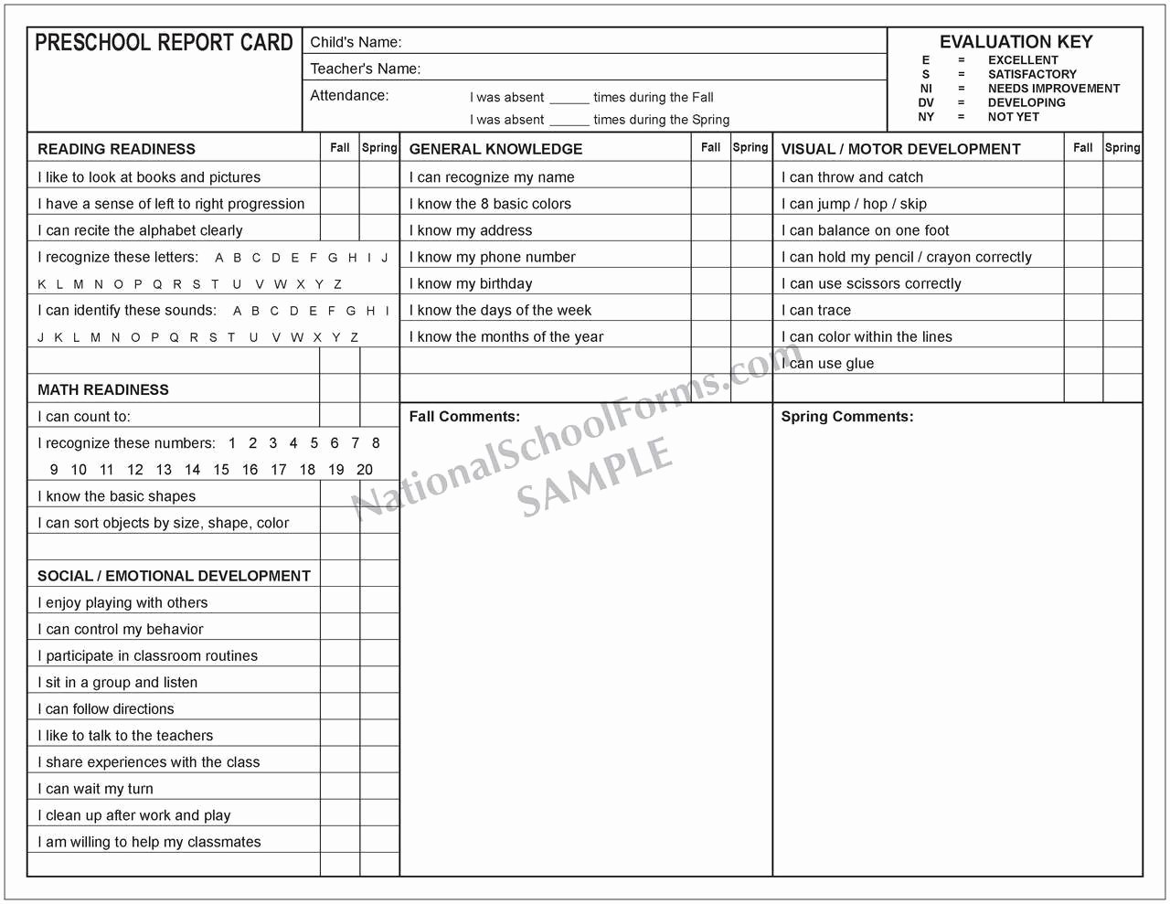 Kindergarten Report Card Template Luxury Preschool Report Card Nationalschoolforms