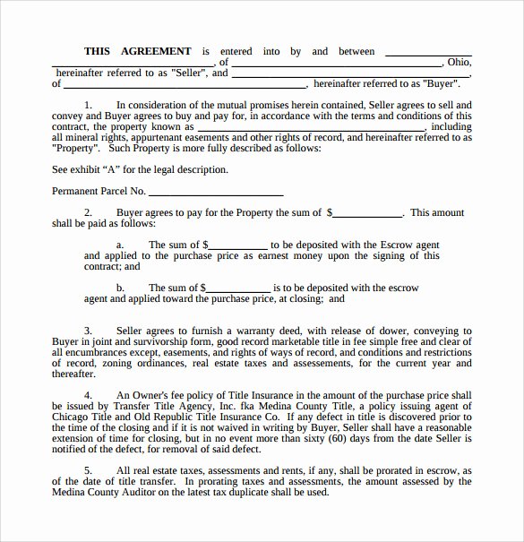 Land Contract Template Ohio Unique 17 Sample Land Purchase Agreement Templates to Download