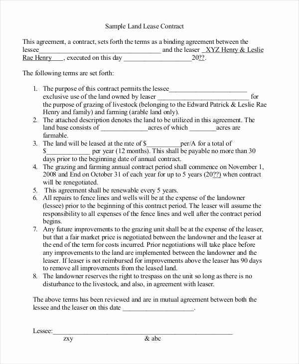 Land Lease Agreement Template Elegant 8 Lease Contract Templates – Free Sample Example format