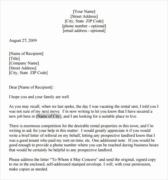 Landlord Reference Letter Template Awesome Landlord Reference Letter Template 8 Download Free
