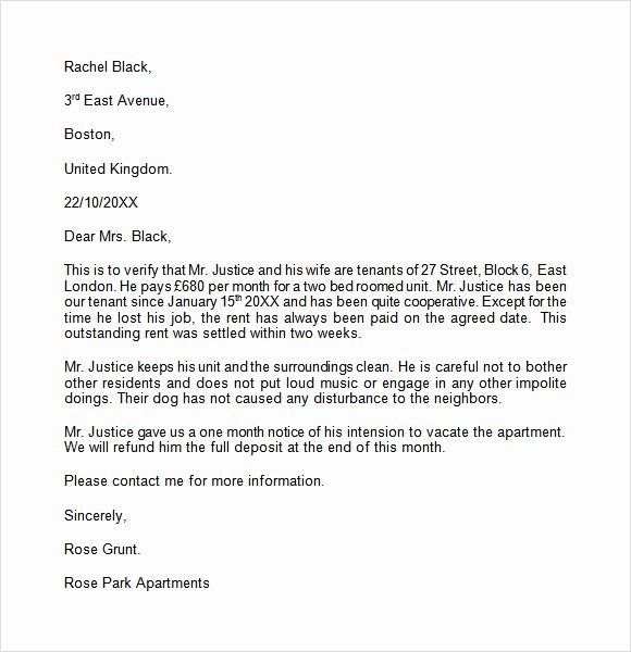 Landlord Reference Letter Template Unique Landlord Reference Letter Template 8 Download Free
