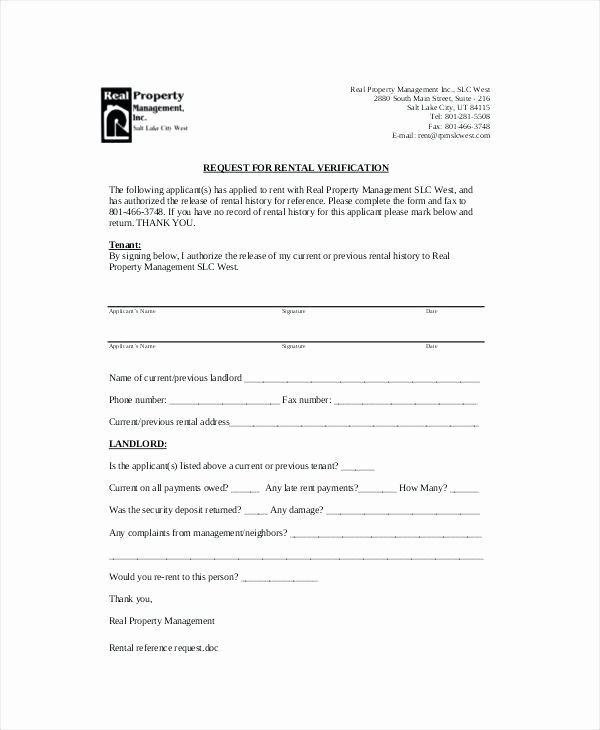 Landlord Verification form Template Elegant Printable Proof Employment Letter Template Rental