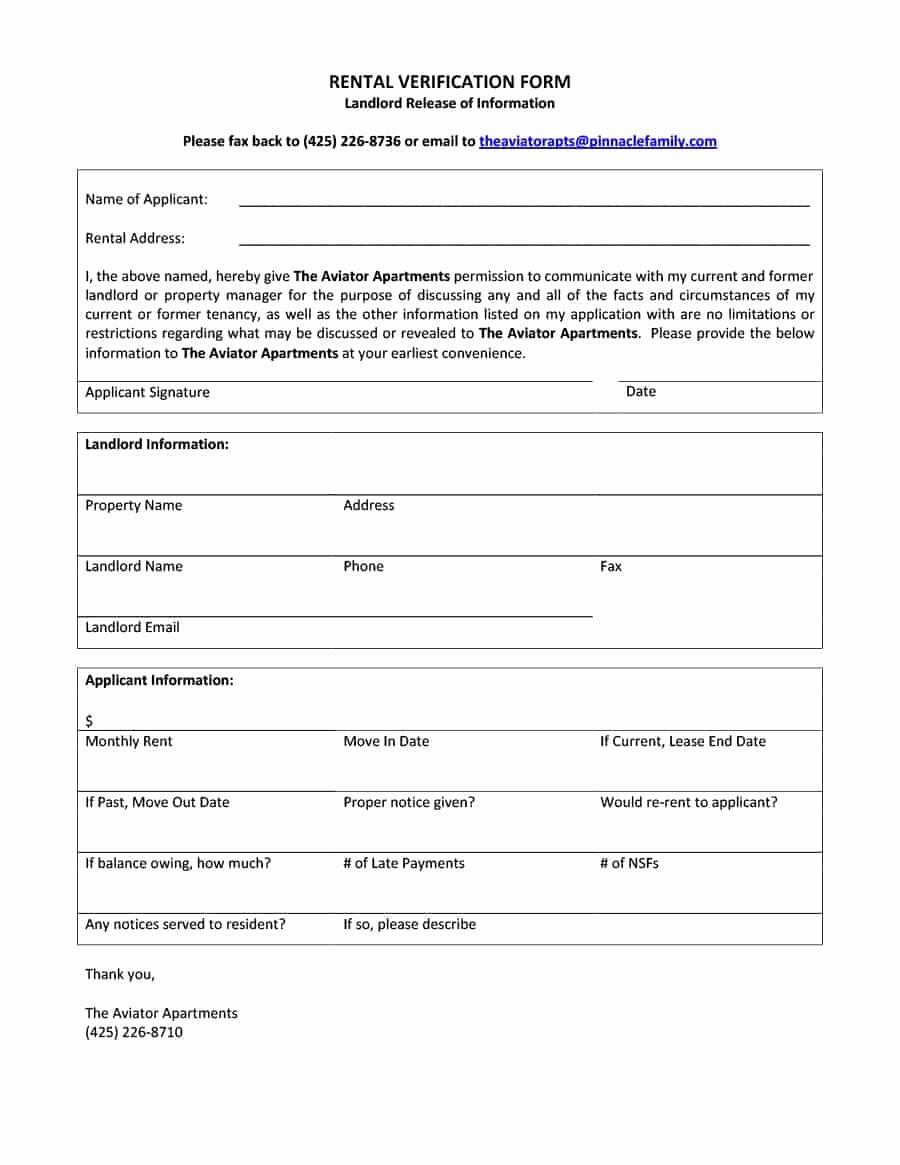 Landlord Verification form Template Inspirational 29 Rental Verification forms for Landlord or Tenant