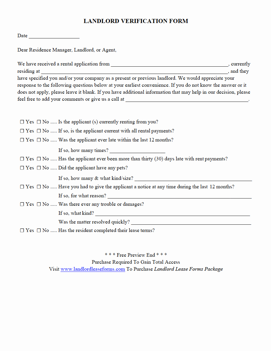 Landlord Verification form Template Unique Landlord Lease forms Residential Lease Agreements