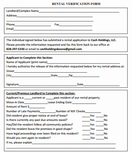 Landlord Verification form Template Unique Rental Verification forms Word Excel Samples