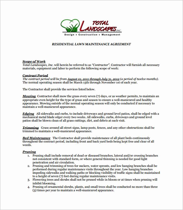 Landscape Installation Contract Template Awesome 7 Lawn Service Contract Templates – Free Word Pdf