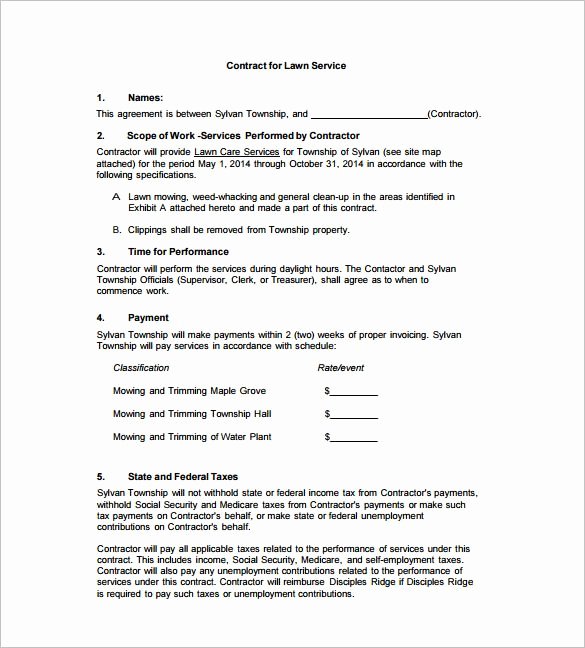 Landscape Installation Contract Template Lovely 7 Lawn Service Contract Templates – Free Word Pdf