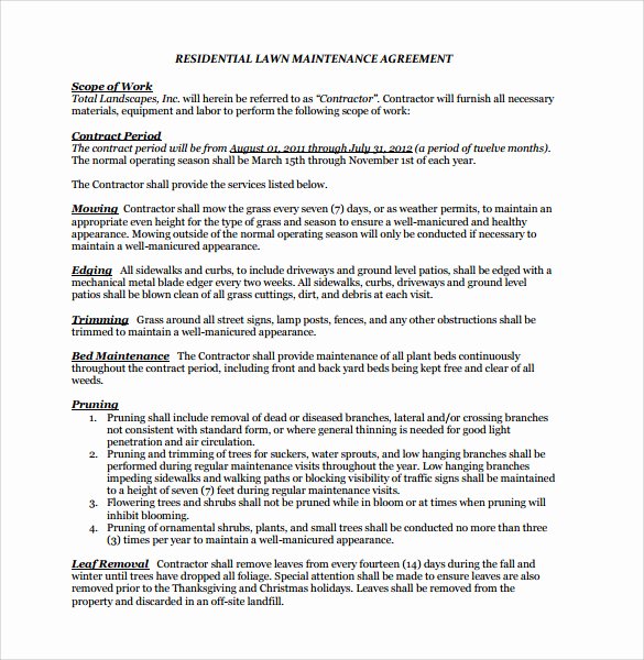 Landscape Maintenance Contract Template Elegant Lawn Service Contract Template 10 Download Documents In
