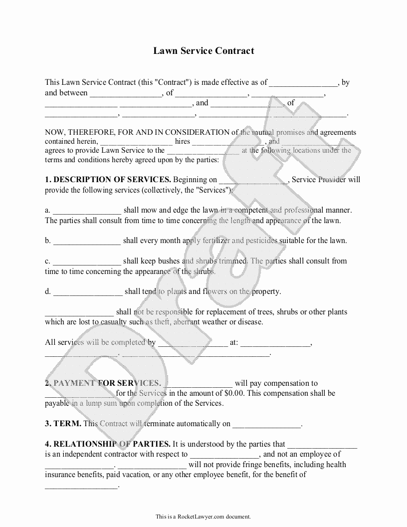 Landscape Maintenance Contract Template Luxury Sample Lawn Service Contract form Template