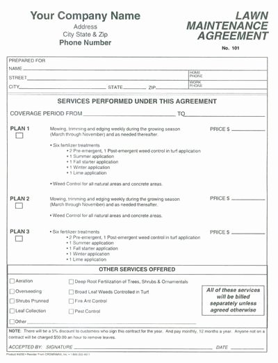 Landscape Maintenance Contract Template Unique Printable Sample Lawn Service Contract form