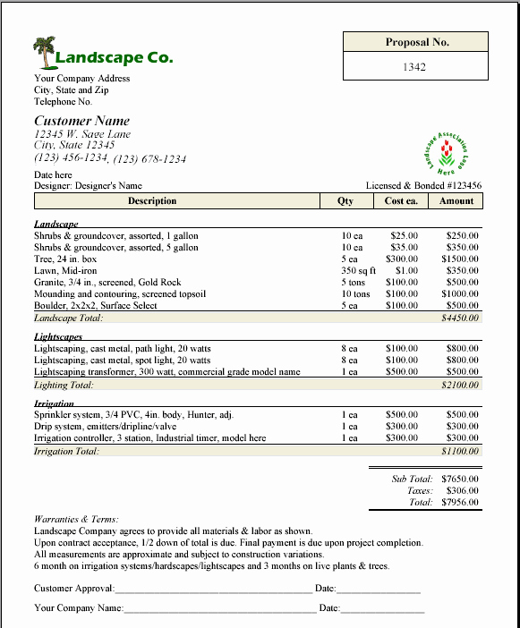 Landscape Maintenance Proposal Template Beautiful Printable Sample Lawn Service Contract form