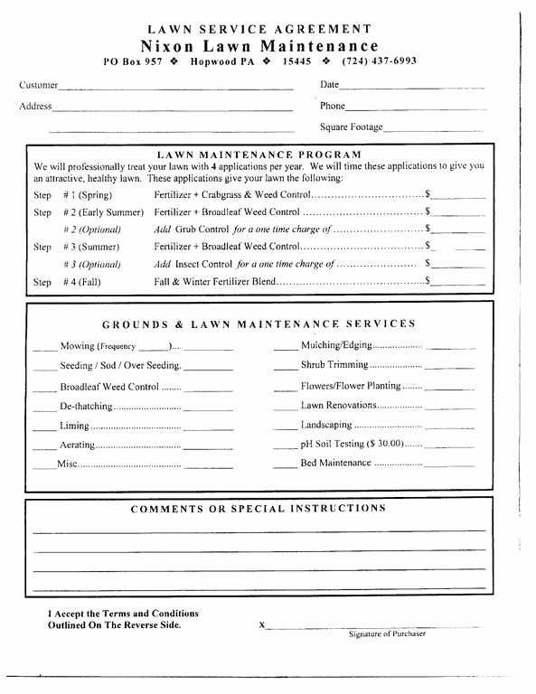 Landscape Maintenance Proposal Template Lovely Free Printable Lawn Care Contract form Generic