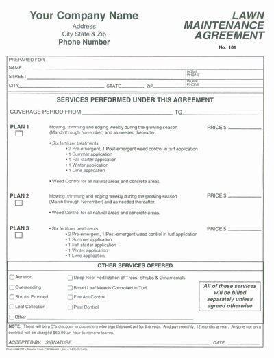 Landscaping Contract Template Free Beautiful Free Printable Lawn Service Contract form Generic