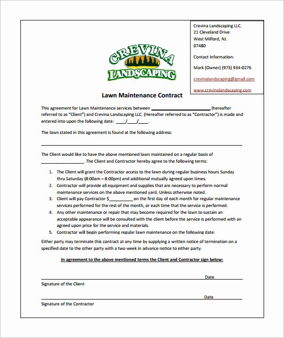 Landscaping Contract Template Free Elegant 9 Lawn Service Contract Templates – Free Word Pdf