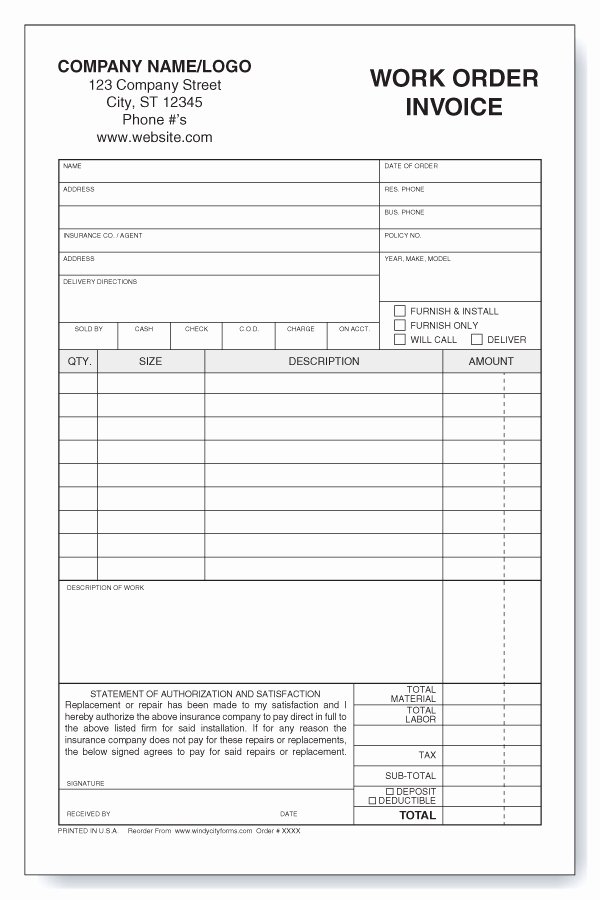 Landscaping Work order Template Best Of Auto Glass Work order Invoice Windy City forms