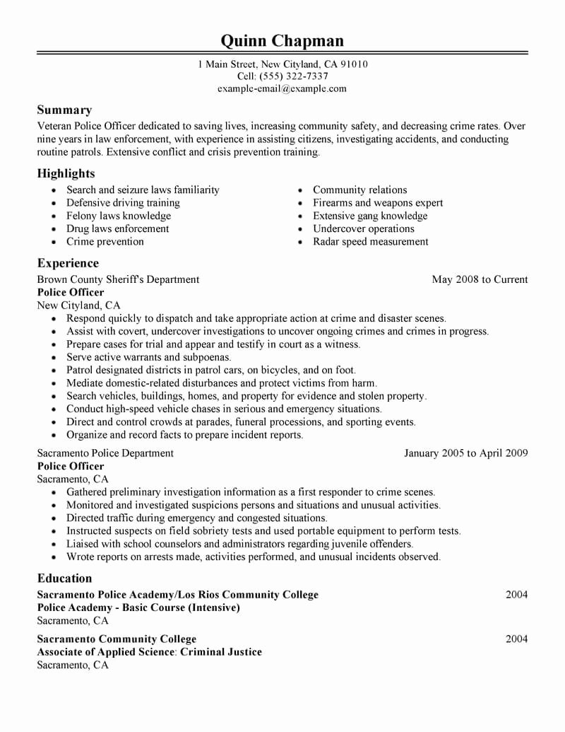 Law Enforcement Resume Template Awesome Best Police Ficer Resume Example
