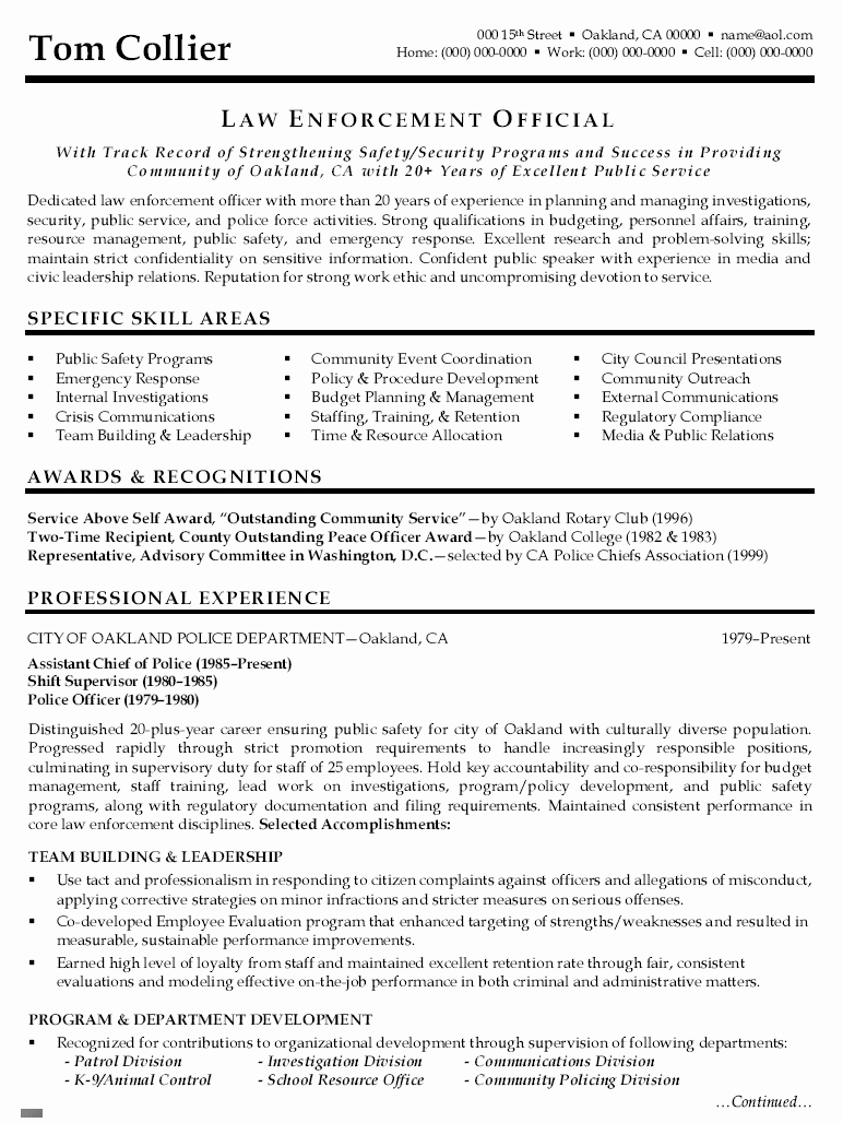 Law Enforcement Resume Template Awesome Police Sergeant Resumes Cover Letter Samples Cover