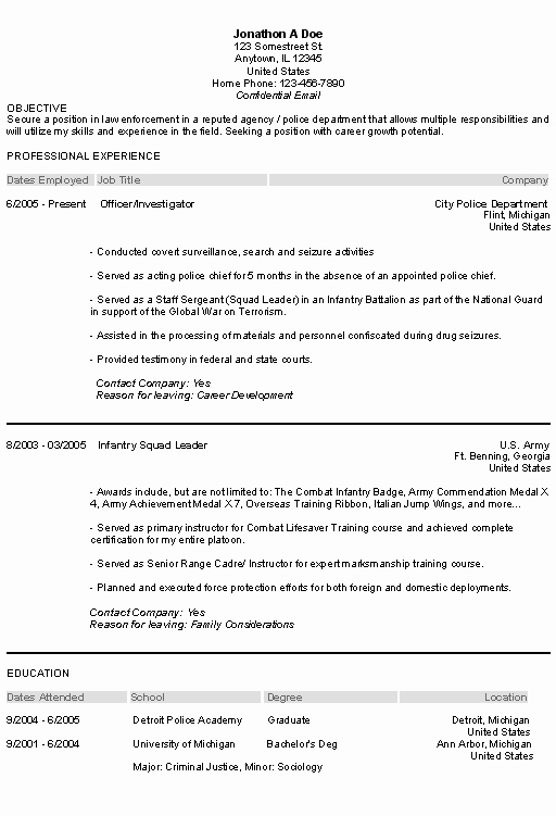 Law Enforcement Resume Template New Law Enforcement Resume Example