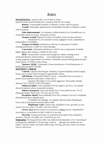 Law School Outline Template Awesome torts Bar Exam Outlines