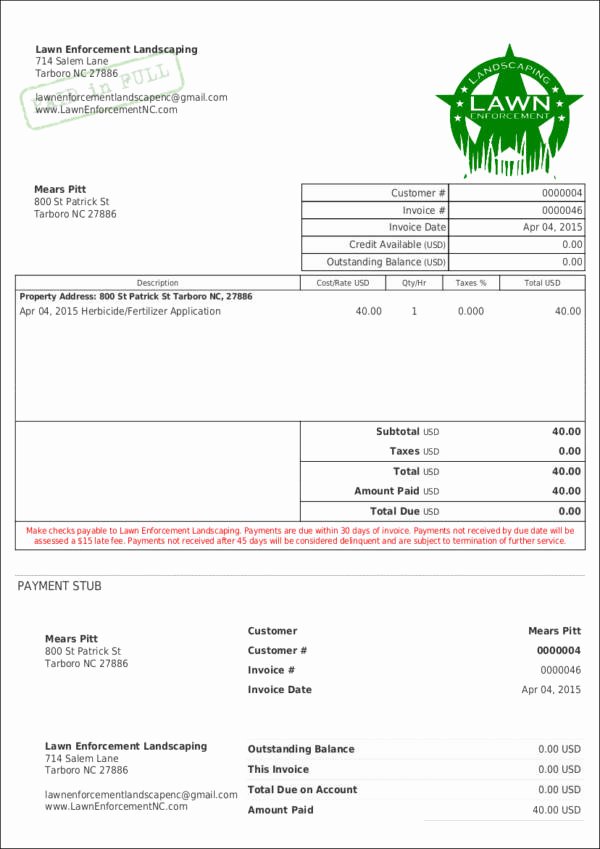 Lawn Care Invoice Template Beautiful 9 Lawn Care Invoice Samples &amp; Templates – Pdf Excel