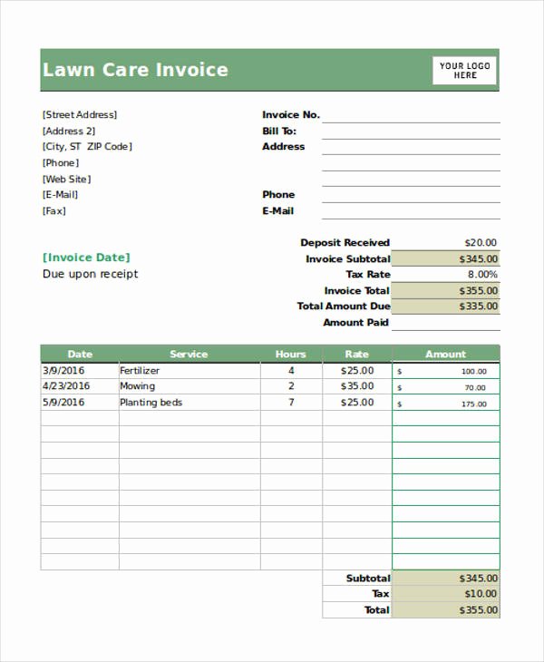Lawn Care Invoice Template Elegant Lawn Care Invoice Template 6 Free Word Pdf format Download