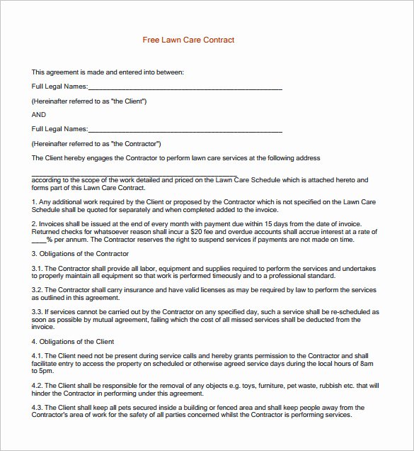 Lawn Care Proposal Template Luxury 9 Lawn Service Contract Templates Pdf Doc