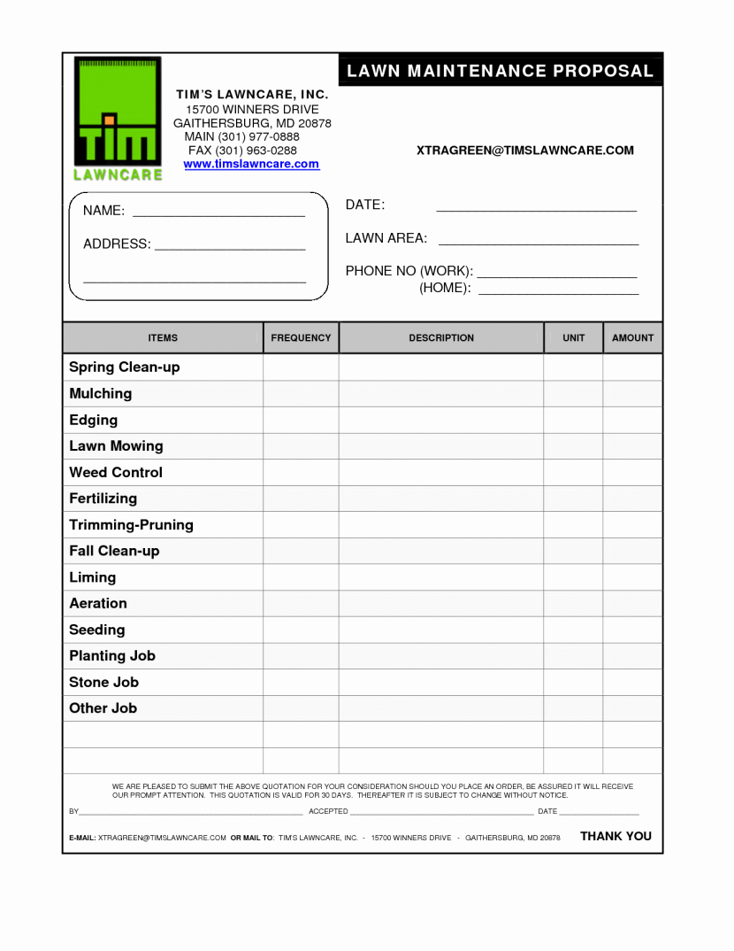 Lawn Care Quotes Template Awesome Construction Proposal form 10 Best Bid Free