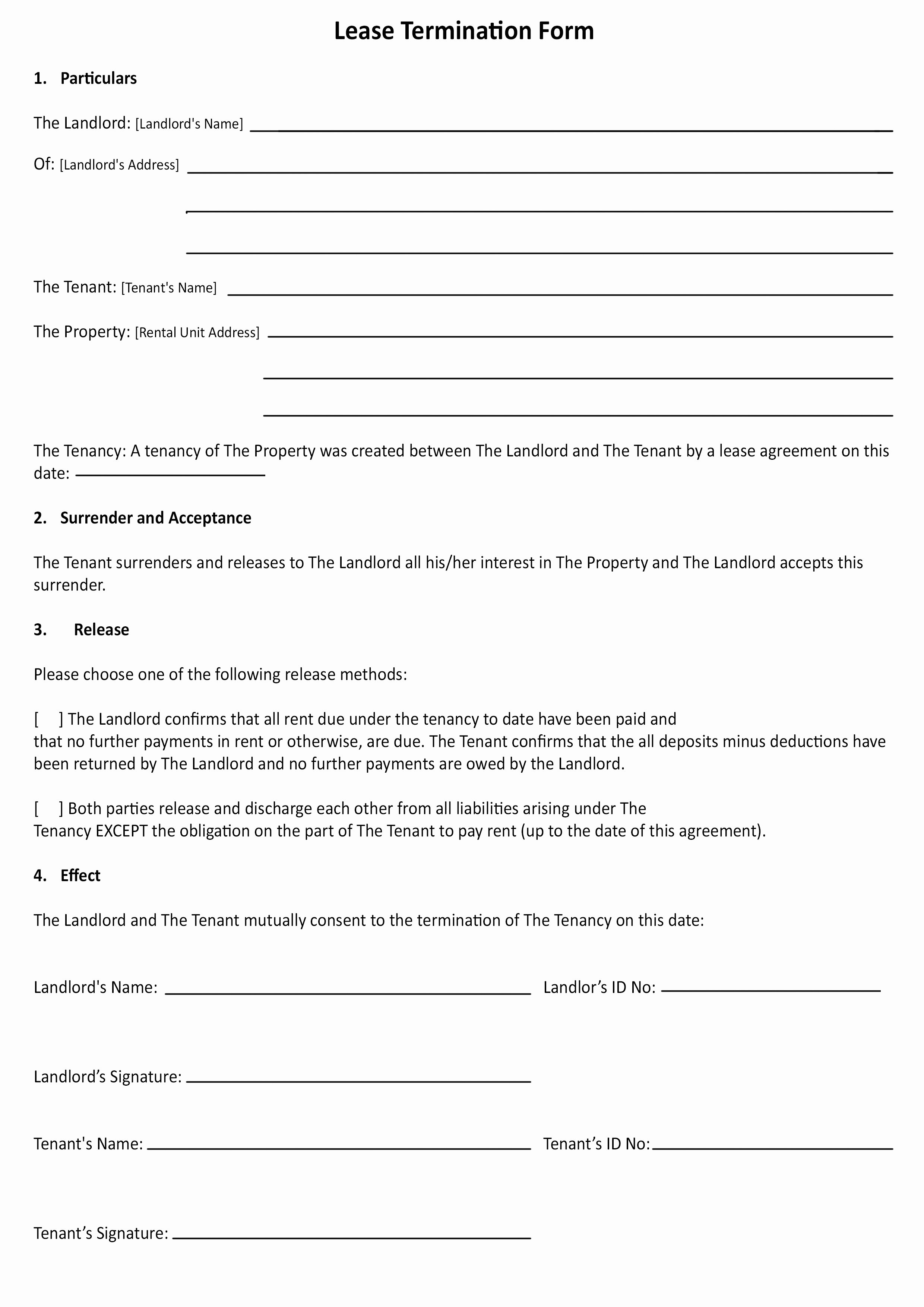 Lease Termination Agreement Template Awesome form Lease Termination form