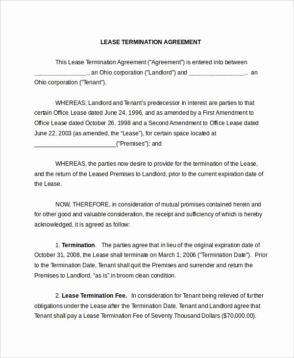 Lease Termination Agreement Template Awesome Lease Termination form 10 Free Documents In Pdf Doc