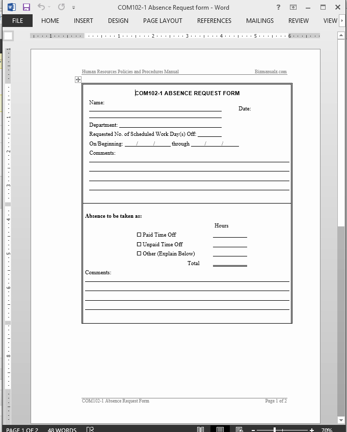 Leave Request form Template Awesome Employee Absence Request Template