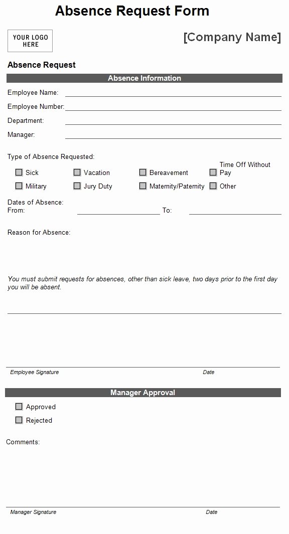 Leave Request form Template Inspirational Absence Request form Template Sample