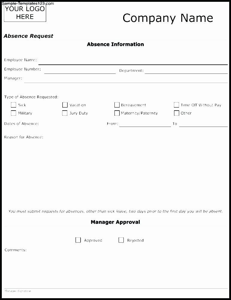Leave Request form Template Inspirational Employee Absence form Template – Flybymedia
