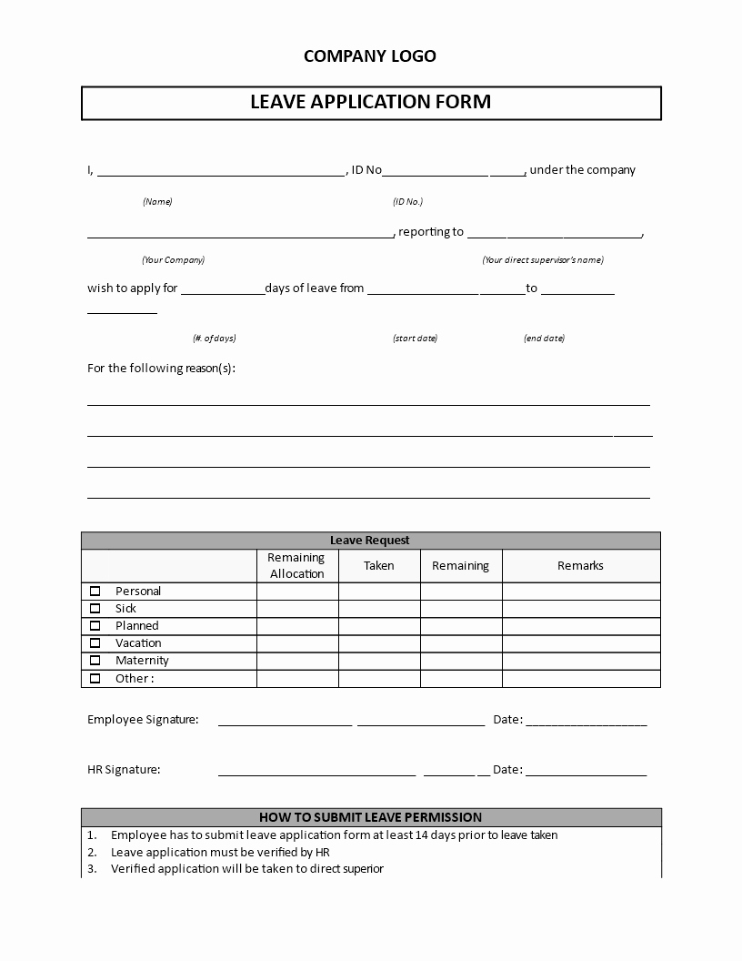 Leave Request form Template Luxury Free Leave Application form Template