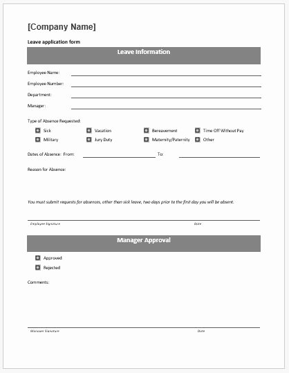Leave Request form Template Luxury Leave Application form Template Ms Word