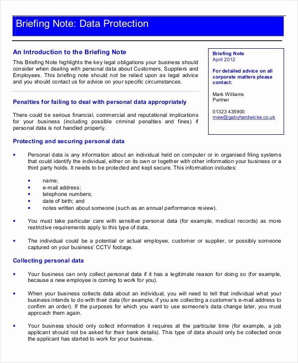 briefing note template