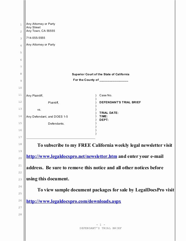 Legal Brief Template Word Luxury Sample Trial Brief for California Eviction