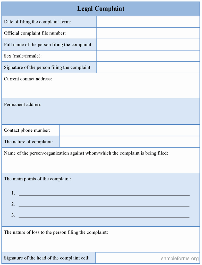 Legal Complaint Template Word Unique Legal Plaint form Sample forms