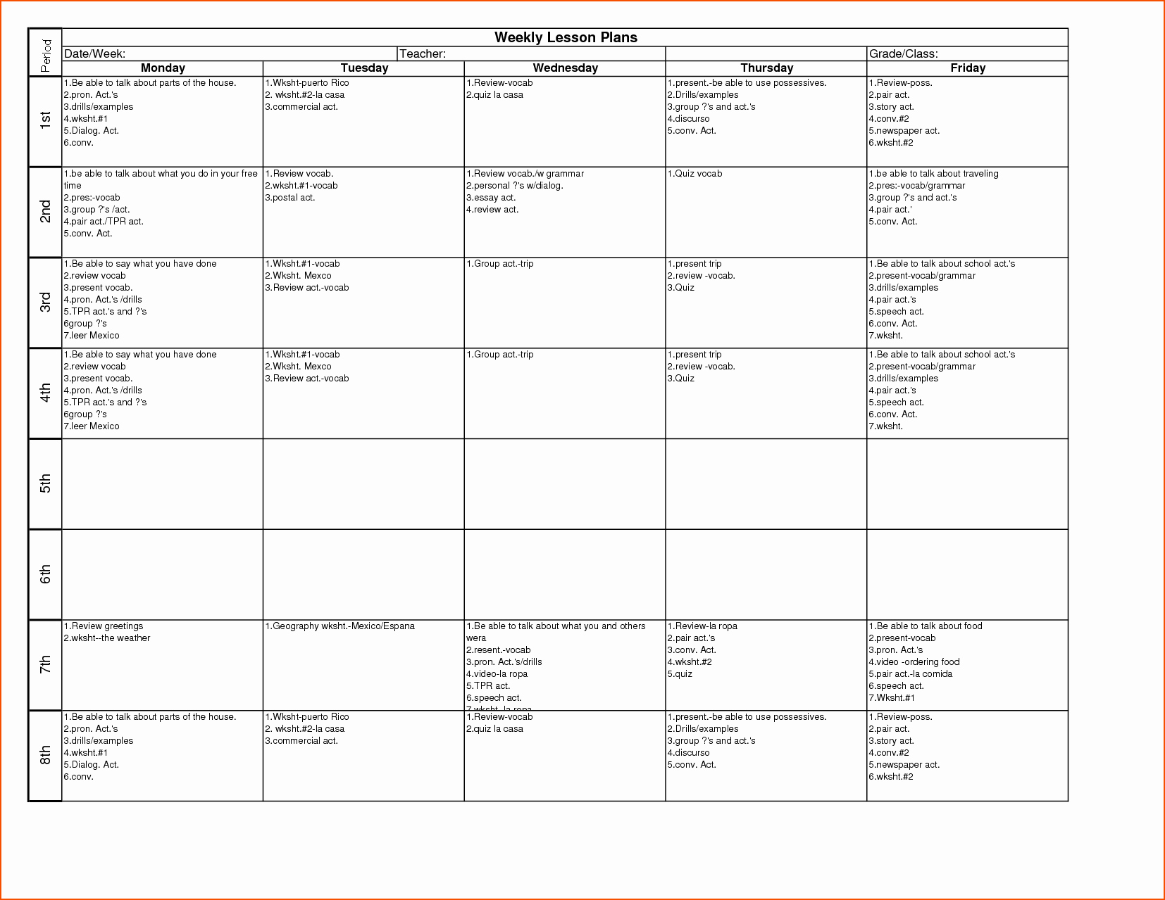 Lesson Plan Calendar Template Awesome 7 Weekly Lesson Plan Template Bookletemplate