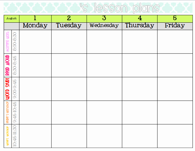 Lesson Plan Calendar Template Luxury Lesson Plan Calendar Template Word Printable Weekly Lesson