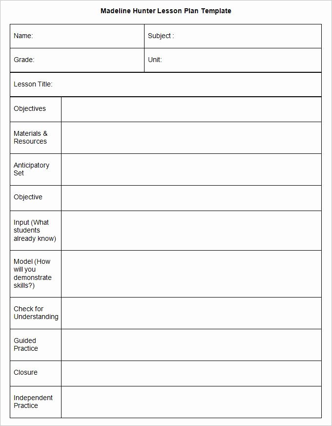 Lesson Plan Template Doc Unique Madeline Hunter Lesson Plan Template 3 Free Word Documents