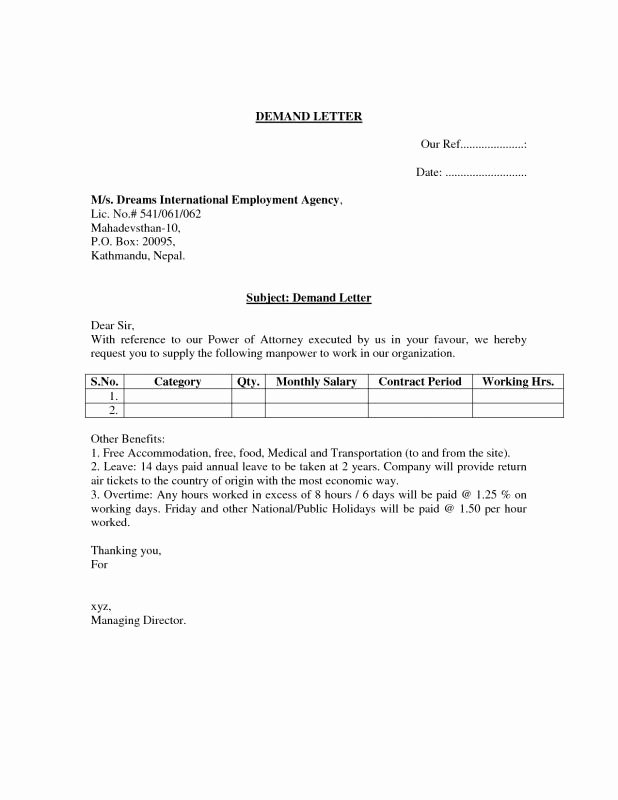 Letter Of Demand Template Beautiful Free Sample Demand Letter for Payment