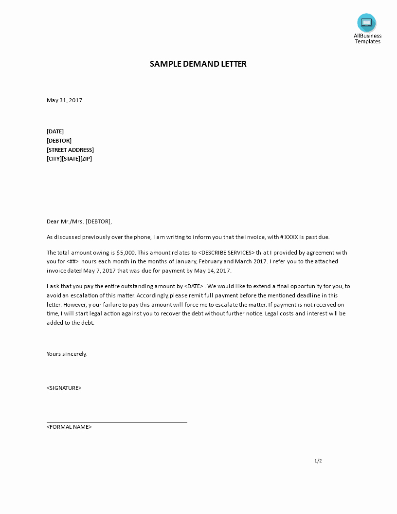 Letter Of Demand Template New Free Letter Of Demand Sample