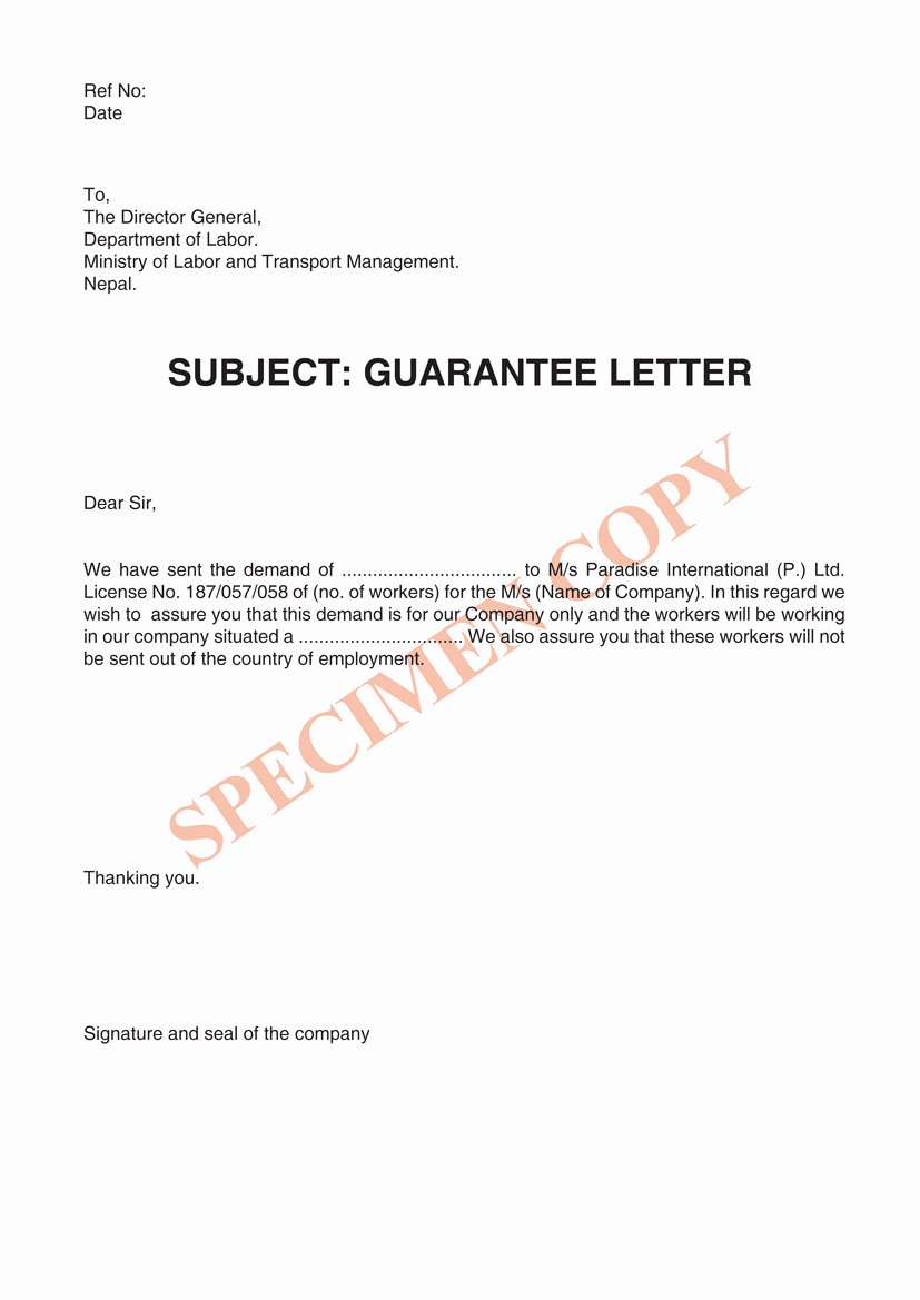 Letter Of Guarantee Template Luxury Letter Guarantee Letter Sample