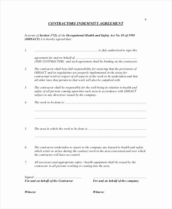 Letter Of Indemnification Template Awesome 10 Indemnity Agreements Free Sample Example format