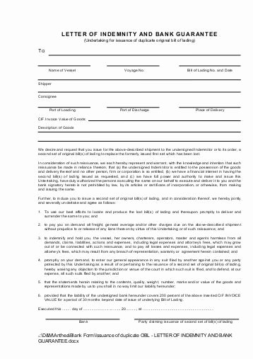 Letter Of Indemnification Template Awesome Standard form Letter Of Indemnity to Be Given In Return