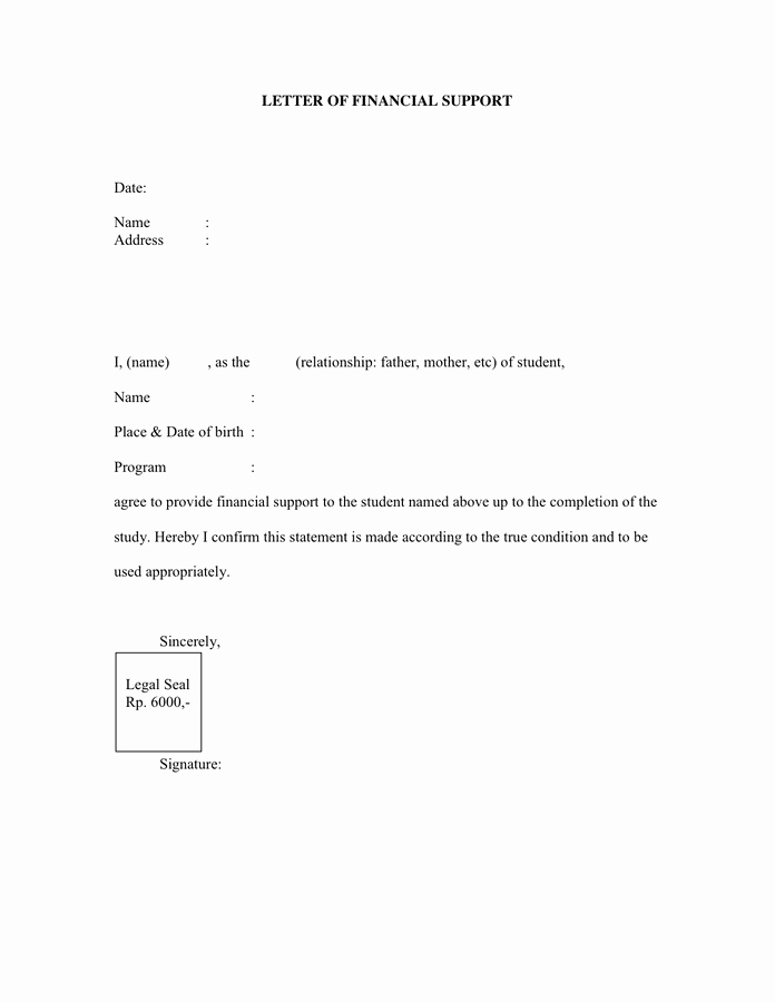 Letter Of Support Template Inspirational Sample Letter Of Financial Support Pdf Doc Page 1 Of 1