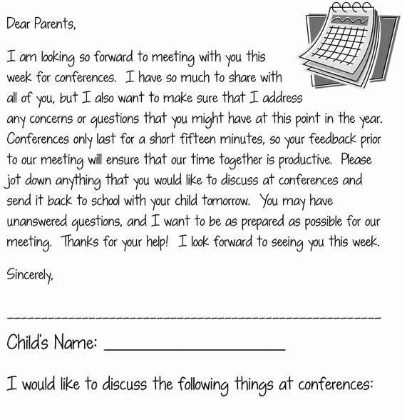 Letter to Parent Template Elegant Parent Teacher Conference Letter