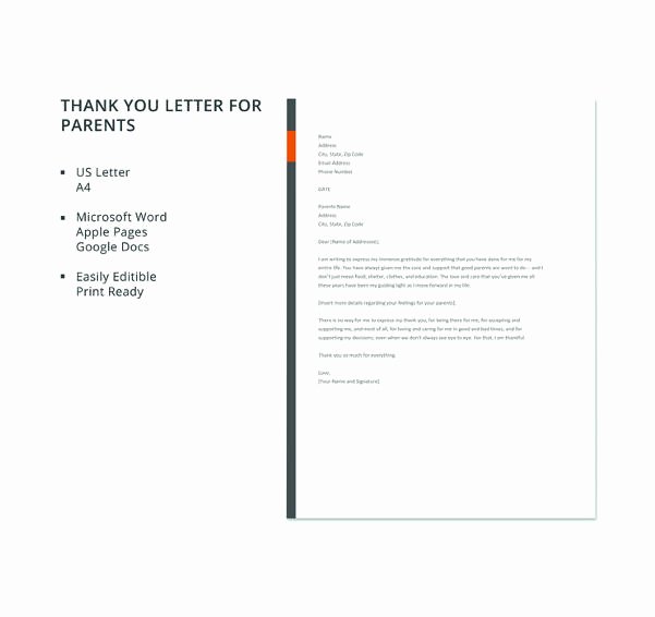 Letter to Parent Template Luxury 6 Thank You Letter to Parents Pdf Doc