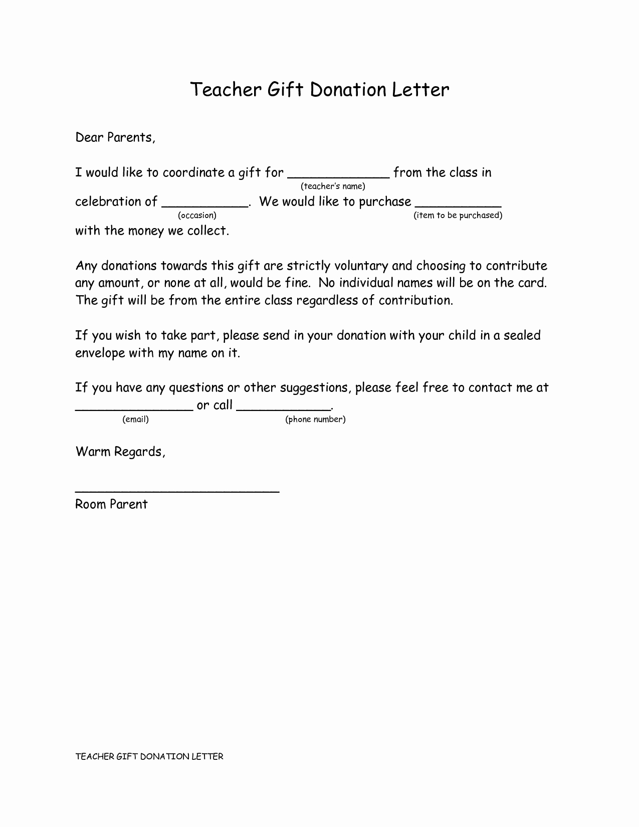 Letter to Parents Template Beautiful Room Parent Gift Letter School Stuff