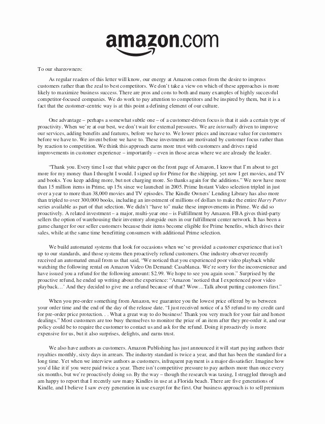 Letter to Shareholders Template Lovely 2012 Amazon Holder Letter